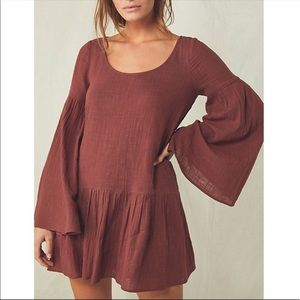 Free People Brown Kyleigh Bell Sleeve Mini Dress